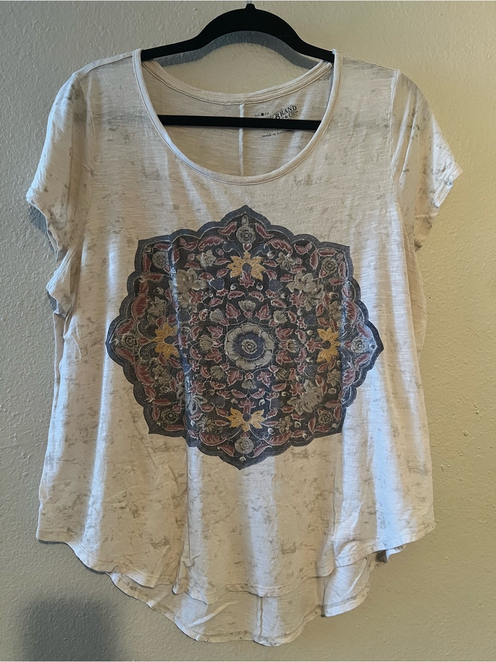 Lucky Brand Womens Beige Holographic T-Shirt Top Size L